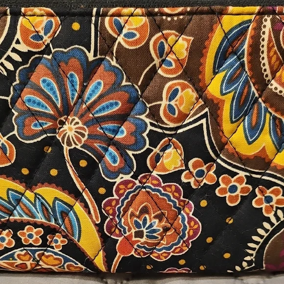 Vera Bradley Kensington Zip Around Paisley Quilted Wallet - Black, Brown, Orange - Picture 5 of 16